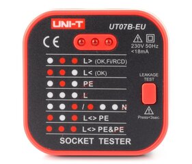Pistikupesa tester 230V RCD, UNI-T UT07B-EU hind ja info | Käsitööriistad | kaup24.ee