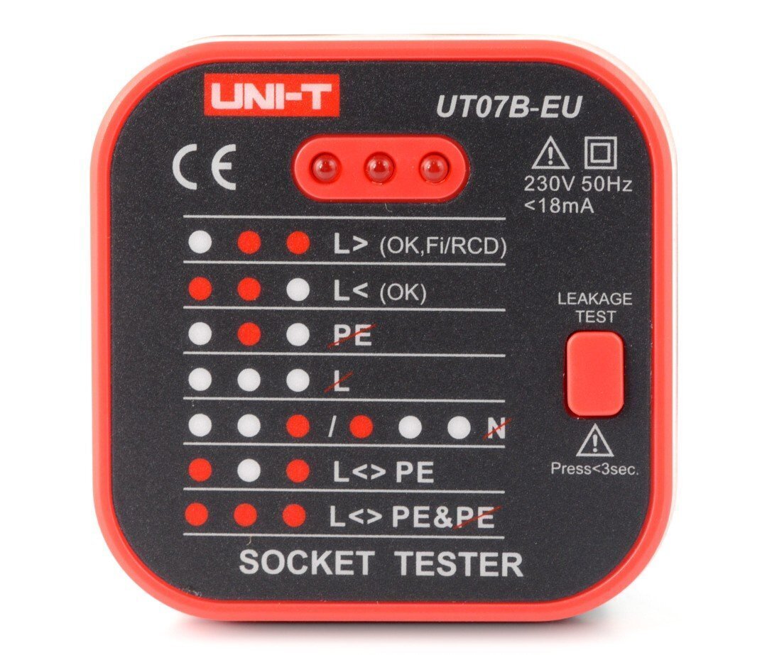 Pistikupesa tester 230V RCD, UNI-T UT07B-EU цена и информация | Käsitööriistad | kaup24.ee