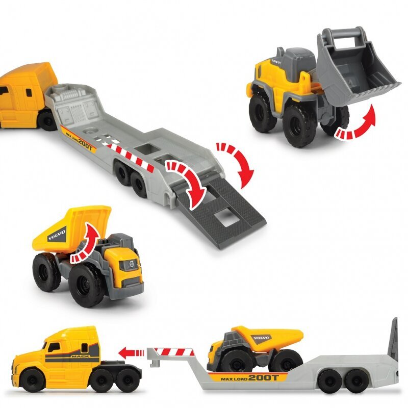 Mänguasi Volvo veoauto - 32 cm traktor ekskavaatori ja Dickie kalluriga hind ja info | Poiste mänguasjad | kaup24.ee