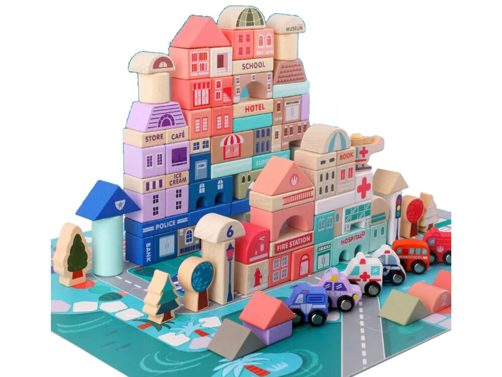 Puidust klotside komplekt Lean Toys, 115 tk. hind ja info | Arendavad mänguasjad | kaup24.ee