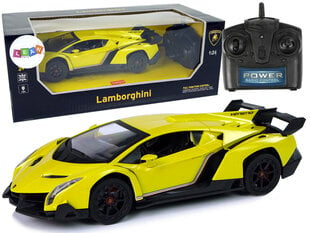 Raadio teel juhitav Lamborghini Veneno 1:24 kollane, puldiga цена и информация | Игрушки для мальчиков | kaup24.ee