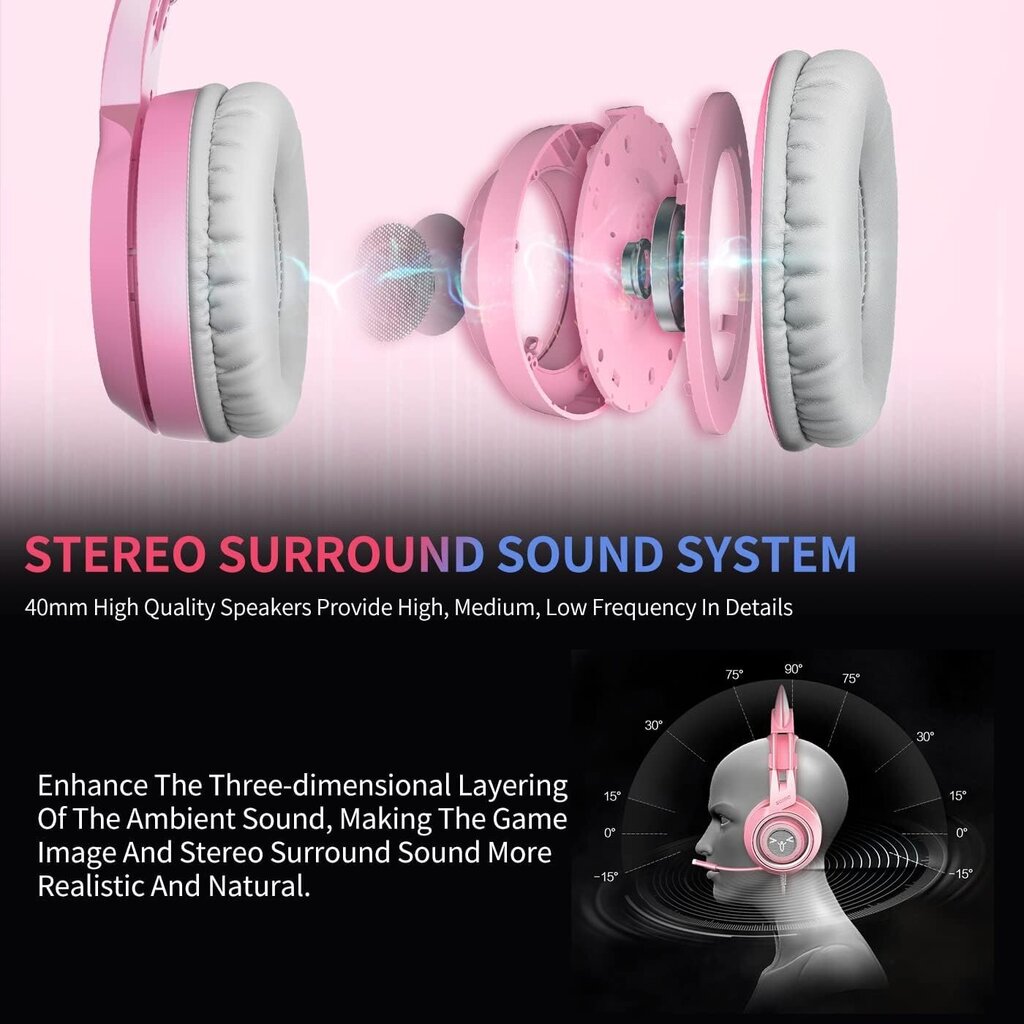 Somic G951S roosa mängude peakomplekt mikrofoniga, Girl Women Pink Cat Cat kõrvaklapid, millel on 3,5 mm kaabli Xbox One jaoks, Nintendo Switch, PS4, iPhone, iPad hind ja info | Kõrvaklapid | kaup24.ee