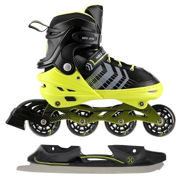 NH18192 4IN1 BLACK-GREEN SIZE S(29-33) IN-LINE SKATES/HOCKEY ICE SKATES hind ja info | Rulluisud ja tarvikud | kaup24.ee