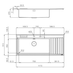 Foster умывальник Stripe Sink 1173x513 FE 1 RH/B+DR цена и информация | Раковины на кухню | kaup24.ee