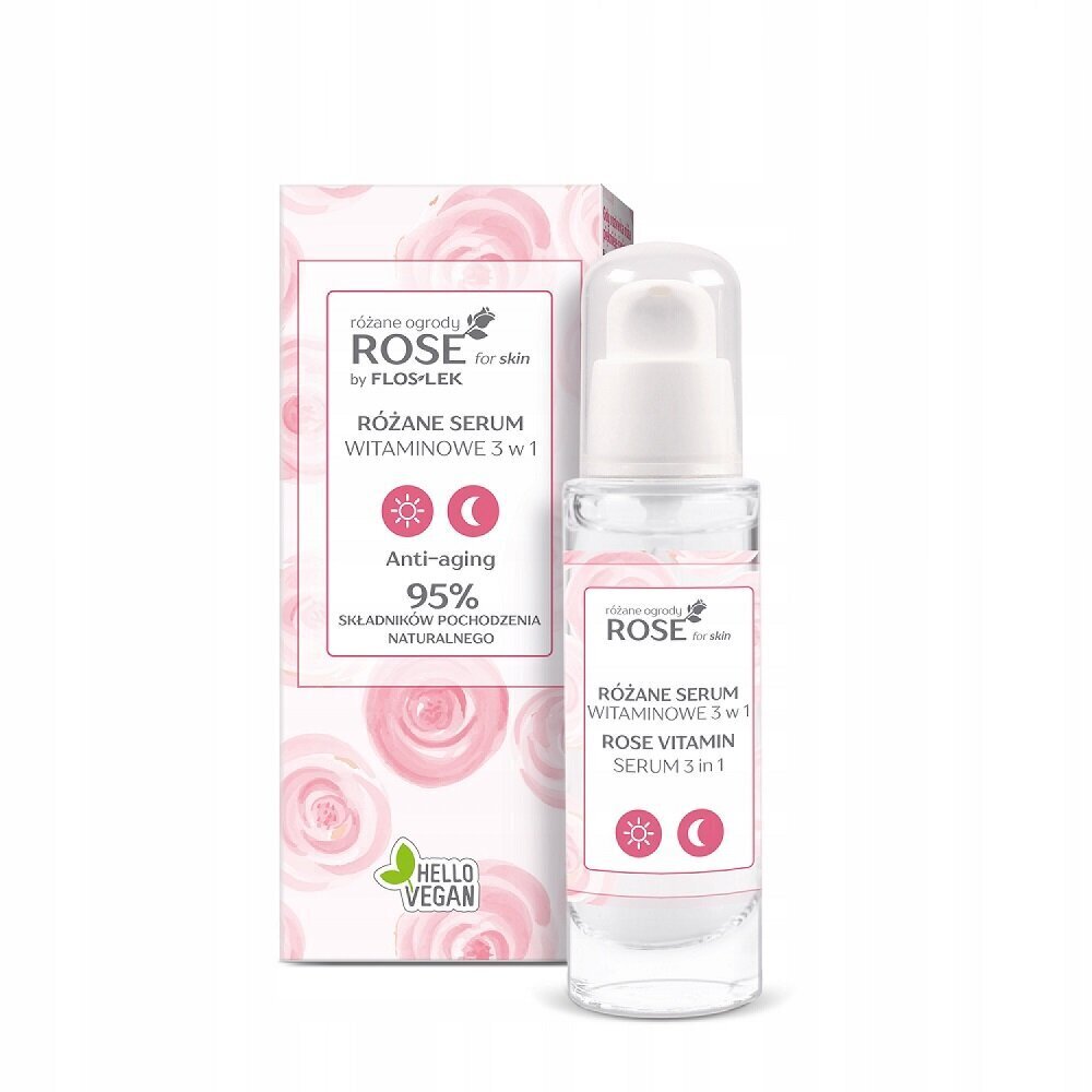 Roosi näoseerum Floslek Rose For Skin Anti Aging 3in1, 30ml hind ja info | Näoõlid, seerumid | kaup24.ee