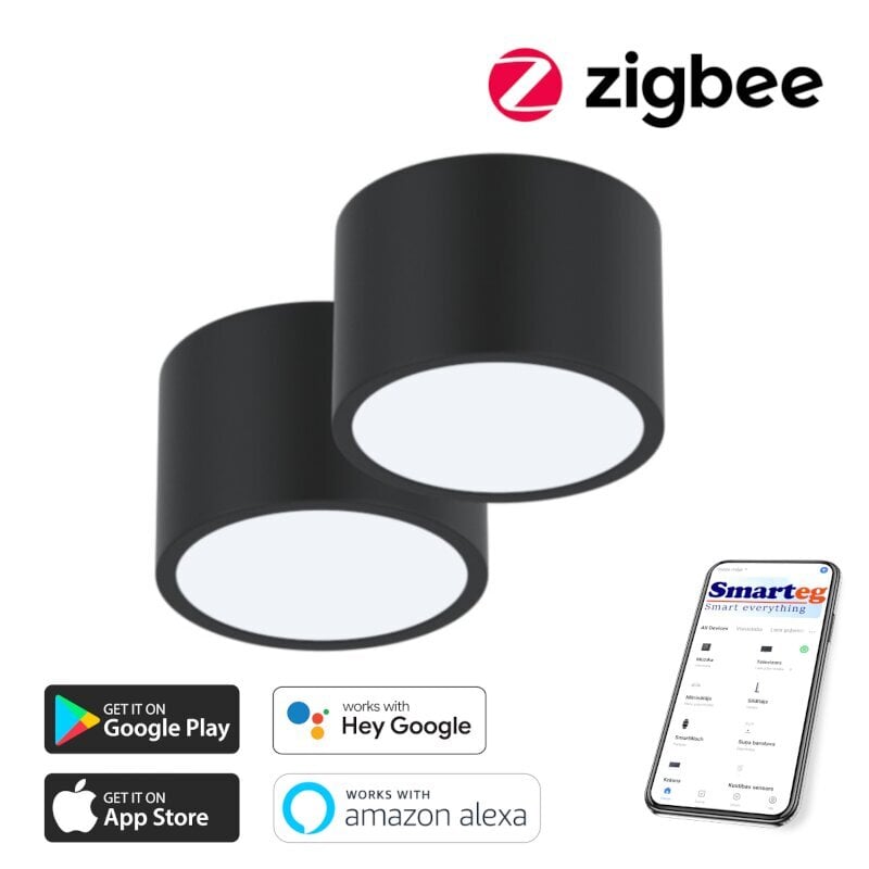 2x nutikas kärglamp 15x15cm 12W must (Zigbee) цена и информация | Laelambid | kaup24.ee