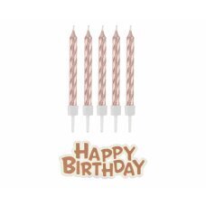 Tordiküünlad 16 tk + "Happy Birthday", värv: Rose gold SF-SUHB hind ja info | Peokaunistused | kaup24.ee
