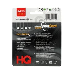 Mälukaart Imro microSD 64GB adapteriga / Class 10 UHS цена и информация | Карты памяти | kaup24.ee