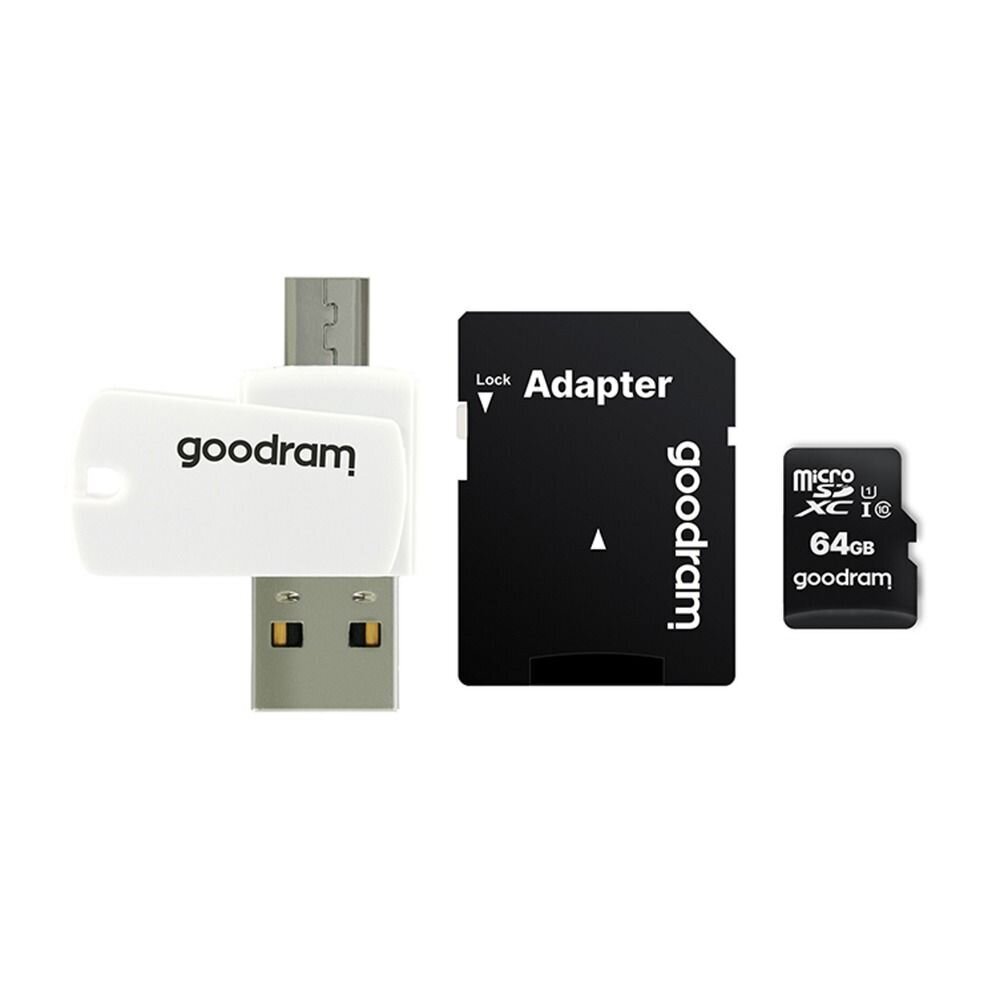 GOODRAM ALL IN ONE M1A4 kaardilugeja USB/micro, USB + microSD 64GB mälukaart цена и информация | Fotoaparaatide mälukaardid | kaup24.ee