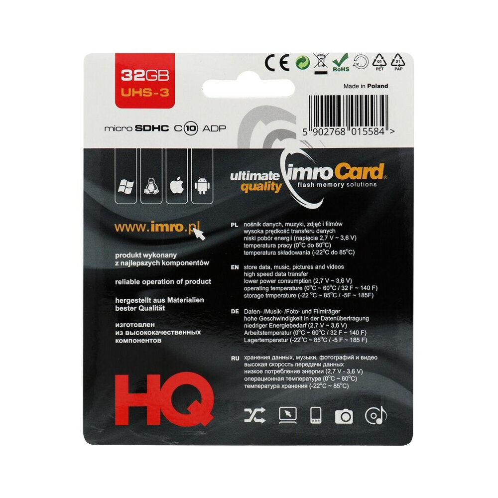 Mälukaart Imro microSD 32GB adapteriga / Class 10 UHS-3 hind ja info | Fotoaparaatide mälukaardid | kaup24.ee