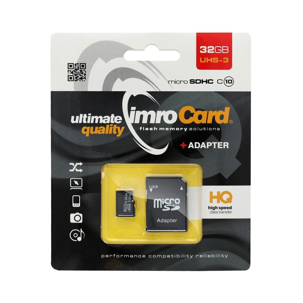 Mälukaart Imro microSD 32GB adapteriga / Class 10 UHS-3 hind ja info | Fotoaparaatide mälukaardid | kaup24.ee