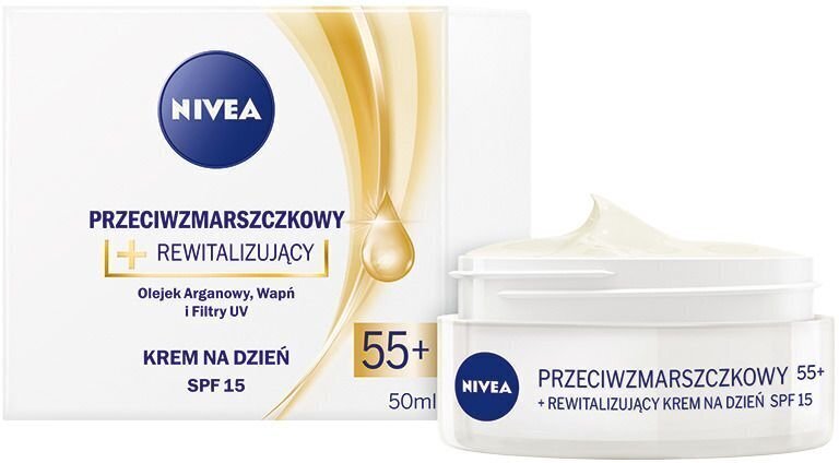 Päevakreem kortsude vastu Nivea Anti-wrinkle + Revitalizing Day Cream SPF15 55+, 50 ml цена и информация | Näokreemid | kaup24.ee