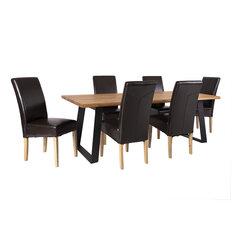 Набор столовой мебели с 6 стульями ROTTERDAM (19981), шпон антикварного дуба, ножки из черного металла цена и информация | Комплекты мебели для столовой | kaup24.ee