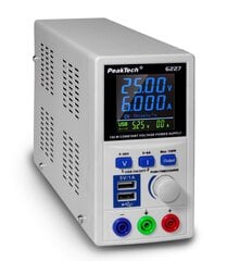 Источник питания постоянного тока 0-60 В / 0-6 А с 2 x USB PeakTech® P 6227 цена и информация | Источники питания | kaup24.ee