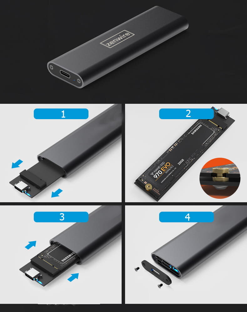 Adapter M.2 SSD pesa USB-C m2 SATA korpus Zenwire hind ja info | Väliste kõvaketaste ümbrised | kaup24.ee