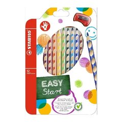 Värvilised pliiatsid Stabilo Easy colors paremakäelistele 12 värvi + teritaja hind ja info | Kunstitarbed, voolimise tarvikud | kaup24.ee