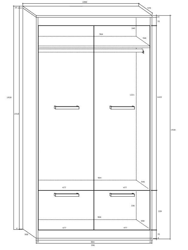 Riidekapp Maximus 4D, tamm/valge hind ja info | Kapid | kaup24.ee