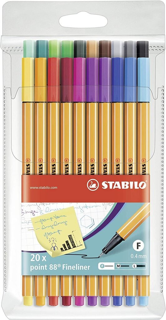 STABILO tindipliiats, point 88, 20 värvi цена и информация | Kirjutusvahendid | kaup24.ee