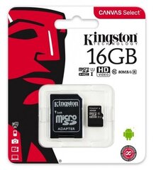 Mälukaart Kingston SDCS/16GB hind ja info | Mobiiltelefonide mälukaardid | kaup24.ee