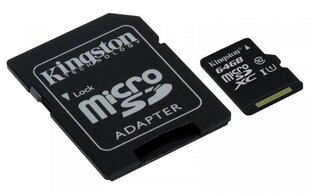 MEMORY MICRO SDXC 64GB UHS-I/W/ADAPTER SDCS/64GB KINGSTON цена и информация | Карты памяти | kaup24.ee