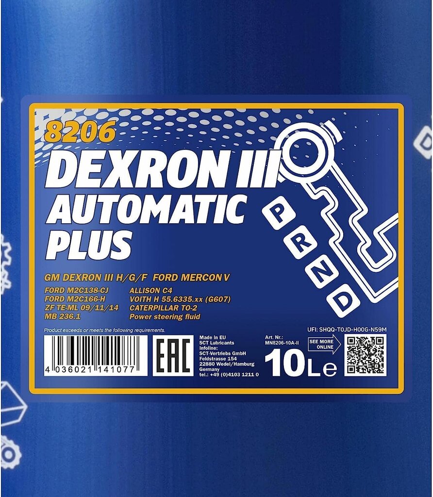 10 LITEER MANNOL Automaatne pluss ATF Dexron 3 Automaatikgetriebeöl hind ja info | Mootoriõlid | kaup24.ee