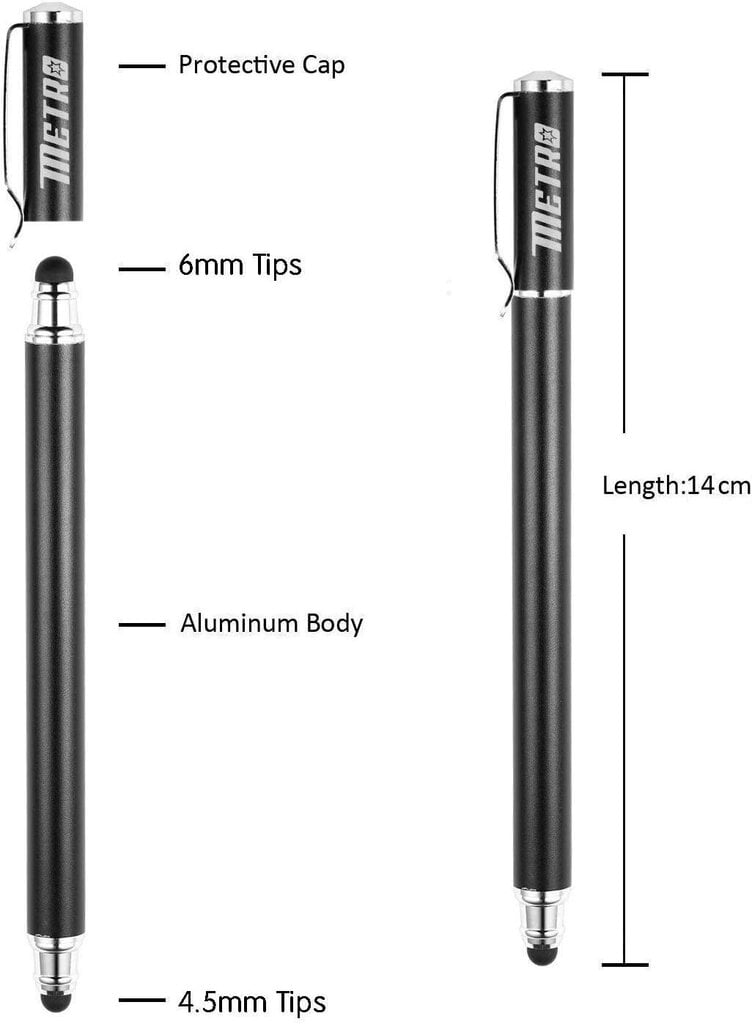 Metro sisendpliiatsi nutitelefoni puutepliiats 4 tükid 2 1 esmaklassilise pliiatsiga pliiatsiga 20 x asendusnäpunäited iPhone'i iPad Samsung Galaxy käepäraste ja tahvelarvutite jaoks (4*must) hind ja info | Tahvelarvuti lisatarvikud | kaup24.ee