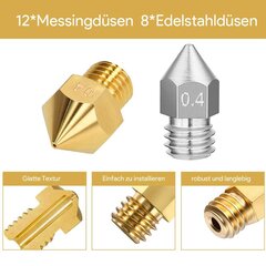 Telgoner 20 STK 3D-printerite komplekt, 12x messingist düüsided+8x roostevabast terasest pihustid MK8 düüs 0,2 mm 0,6 mm 0,8 mm 1,0 mm ekstruuderi düüside jaoks, millel on düüsipuhastusvahend igaühecubic mega/creality CR-10/sisestage hind ja info | Nutiseadmed ja aksessuaarid | kaup24.ee