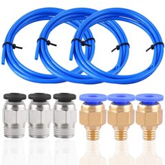 Qyuestore 3 tükki PTFE voolik sinine teflonvoolik (4,5 meetrit) 3 tükiga PC4-M6 pneumaatilised ühendused ja 3 tükki PC4-M10 pistik 3D-printerite jaoks 1,75 mm hõõgniit hind ja info | Nutiseadmed ja aksessuaarid | kaup24.ee