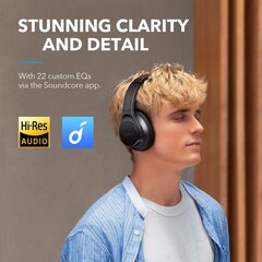 Soundcore Life Q20+ Bluetooth Наушники с активной шумосовой изоляцией, 40-часовой батареей, аудио Hi-Res, SoundCore приложение, подключение с 2 устройствами одновременно для домашнего офиса, в поездке (черный) цена и информация | Наушники | kaup24.ee