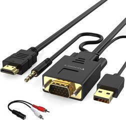 VGA на кабеле адаптера HDMI с Audio 1080p (от старого ПК до телевизора/монитора с входом HDMI), F, будучи активным VGA до HDMI в штекерном кордоне для ноутбука с выходом VGA (OUT) к кабелю преобразователя Beamer, 1,8M. цена и информация | Кабели и провода | kaup24.ee