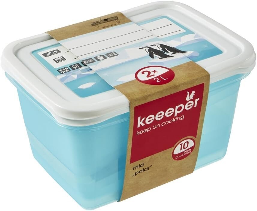 Keeeper Frozendosenset 2-osaline, ümber kirjutatud kaas, 2 x 2 l, 20,5 x 15,5 x 10,5 cm, Mia Polar, Ice Sinine läbipaistev hind ja info | Toidu säilitusnõud | kaup24.ee