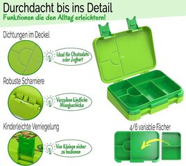 Коробка для закусок Bento Box, зеленая цена и информация | Посуда для хранения еды | kaup24.ee