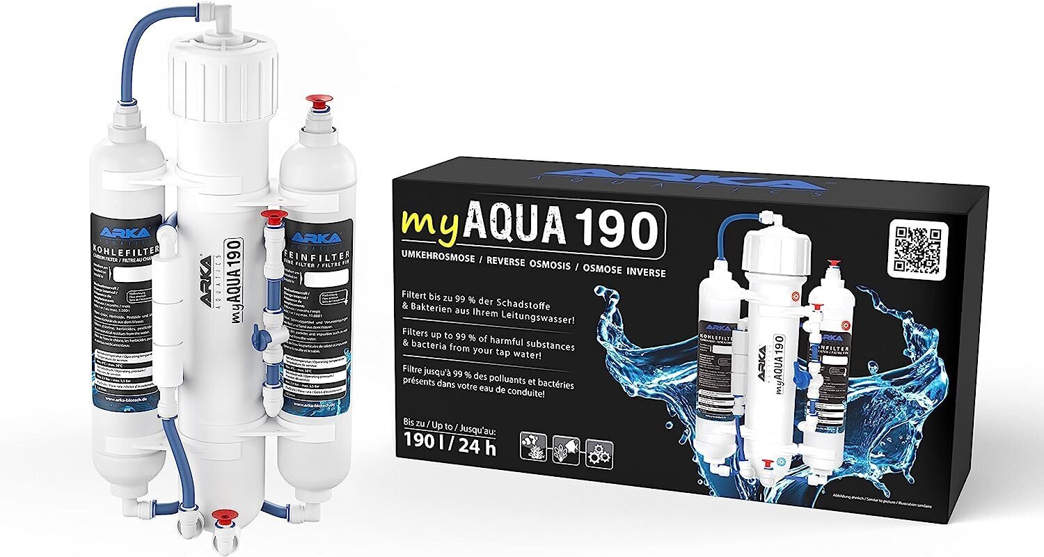 Arka Aquatics - Myaqua190 pöördosmoosi süsteem 190L päevas päevas. Veefilter ja pehmendussüsteemi filtrid kuni 99% veest saasteainetest, soolast ja bakteritest. Ideaalne iga leibkonna jaoks. hind ja info | Akvaariumid ja seadmed | kaup24.ee