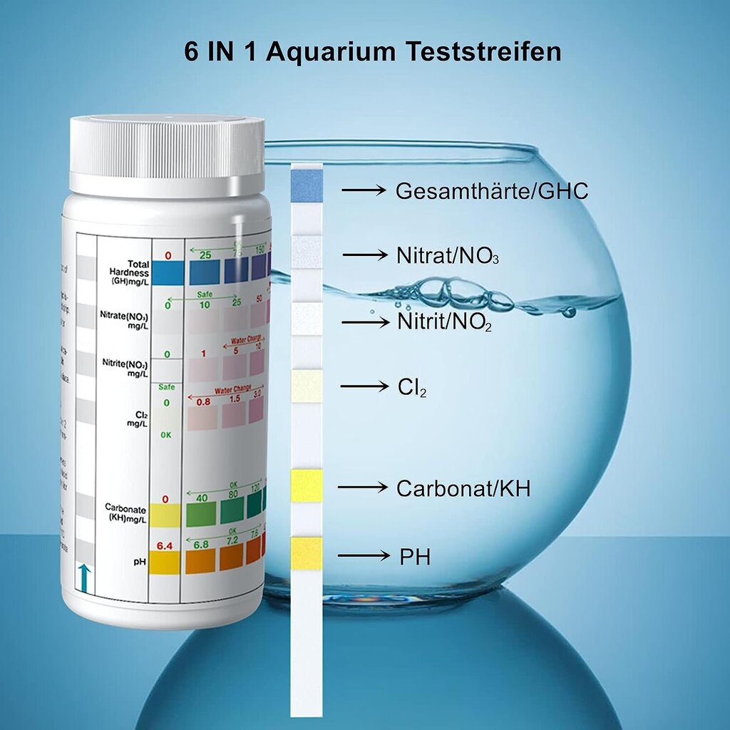 6 1 akvaariumi testriba, 100 triibuga akvaariumi testkomplekti pH nitritit nitritklooride klorida üldine kõvadus, täpne soolane vesi, magevee akvaariumi vee test hind ja info | Akvaariumid ja seadmed | kaup24.ee