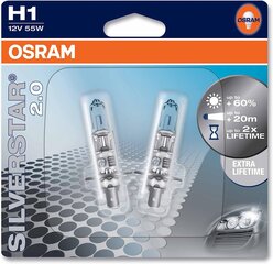 Osram Silverstar 2.0 H1, halogeeni esitulelamp, 64150SV2-02B, 12 V auto, kahekordne vill (2 tükki) hind ja info | Autopirnid | kaup24.ee
