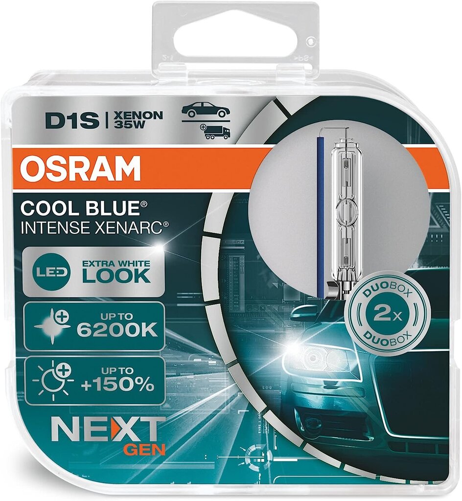 Osram Xenarc Cool Sinise intensiivne D1S, +150% rohkem heledust, kuni 6200 000, Xenoni esitulelamp, LED -välimus, Duo Box (2 lampi) hind ja info | Autopirnid | kaup24.ee