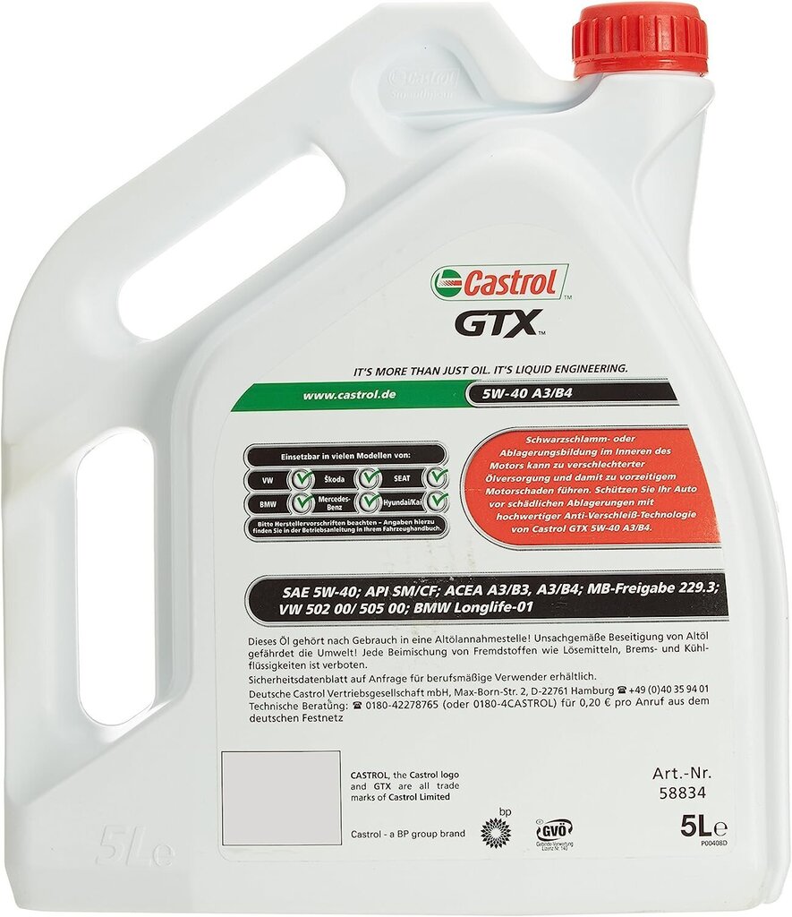 Castrol GTX 5W-40 A3/B4, 5 liitrit hind ja info | Mootoriõlid | kaup24.ee