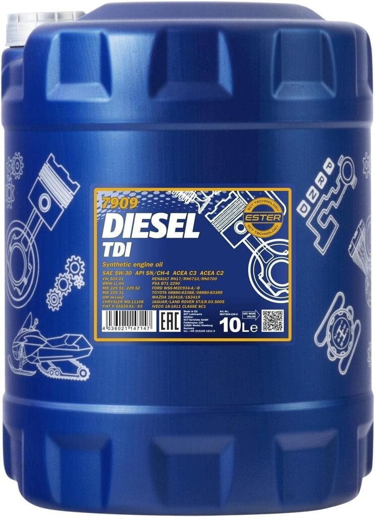 Mannol Diesel TDI 5W-30 API SN/vrd Motorenöl, 10 Liteerit цена и информация | Mootoriõlid | kaup24.ee