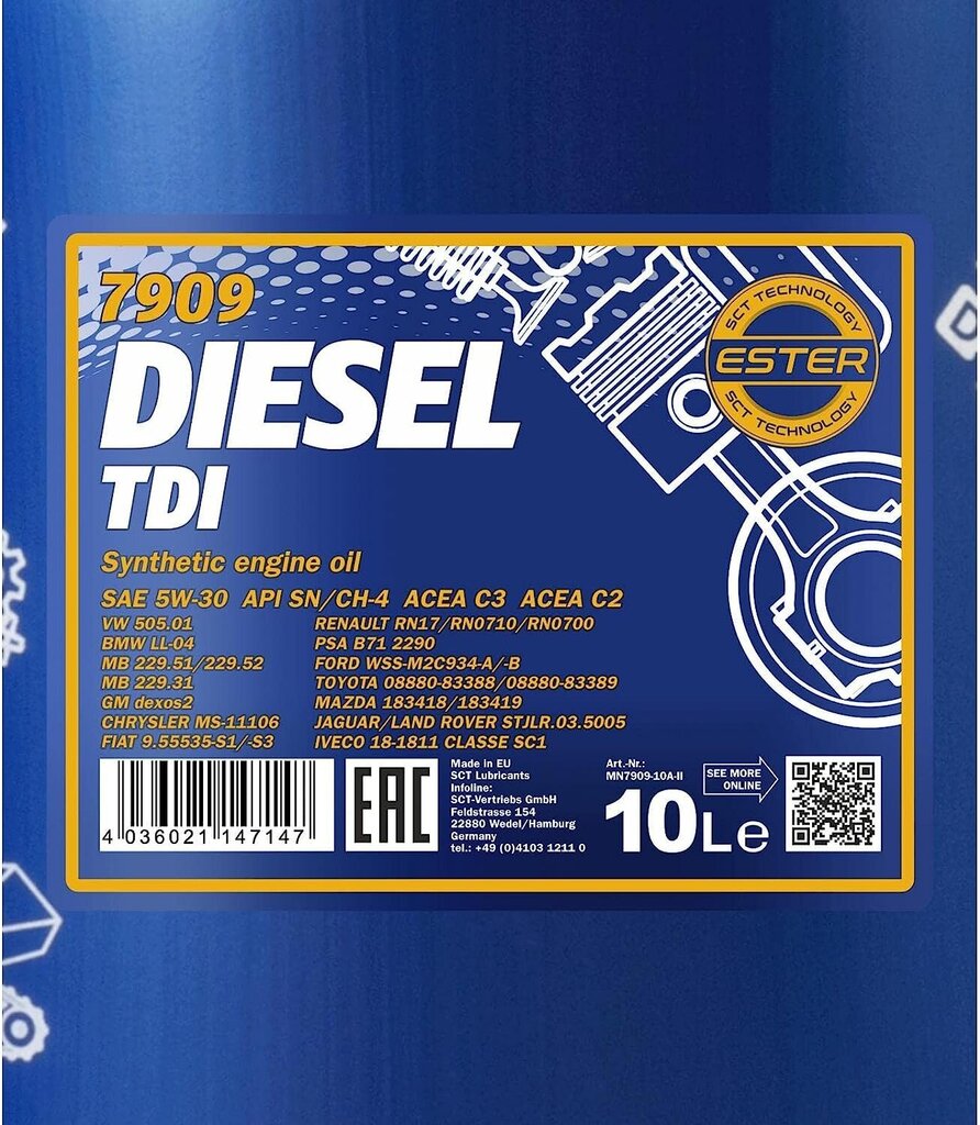 Mannol Diesel TDI 5W-30 API SN/vrd Motorenöl, 10 Liteerit цена и информация | Mootoriõlid | kaup24.ee