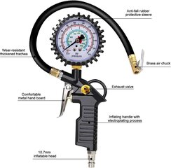 Burnove rehvide täiteaine digitaalne rehvirõhumõõtur 220psi multifunktsionaalne õhurõhu tester, millel on mitme varuosa rehvide täitmise arvesti autodele mootorrataste maastikusõidukid ja jalgrattad цена и информация | Дополнительные принадлежности | kaup24.ee