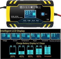 Yomao laadija autoaku 8A 12 V/24 V auto akulaadija täisautomaatne intelligentne kaitselaadija koos LCD puutetundliku ekraaniga auto, mootorratta, muruniiduki või paadiga hind ja info | Auto akulaadijad | kaup24.ee