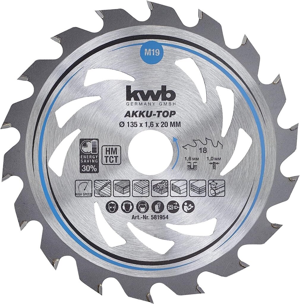 KWB Circuit Sowlala 135 x 20 mm mm, sujuvalt, eriti akude masinate jaoks, saetera, mis sobib pehmete ja lehtpuude, puusepaplaatide ja puitplaadi jaoks hind ja info | Aiatööriistade lisatarvikud | kaup24.ee