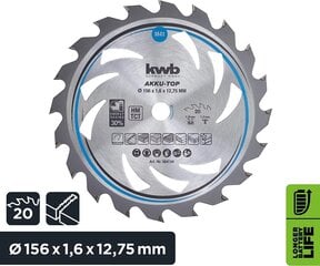 KWB Circuit Sow Blade 156 x 12,75 мм, плавно, особенно для аккумуляторных машин, пилы, подходящее для мягких и лиственных пород, плотников и таблич цена и информация | Запчасти для садовой техники | kaup24.ee