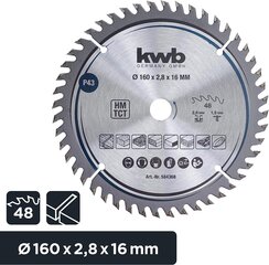 KWB Circuit Sow Blade 160 x 16 мм мм, очень тонкий разрез, лезвие пилы, подходящее для рабочих столов, дерева и панелей с покрытием цена и информация | Запчасти для садовой техники | kaup24.ee