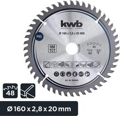 KWB Circuit Sow Blade 160 x 20 мм мм, очень тонкий разрез, лезвие пилы, подходящее для рабочих столов, дерева и панелей с покрытием цена и информация | Запчасти для садовой техники | kaup24.ee