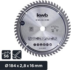 KWB Circuit Sow Blade 184 x 16 мм мм, очень тонкий разрез, лезвие, подходящее для рабочих столов, дерева и панелей с покрытием цена и информация | Запчасти для садовой техники | kaup24.ee