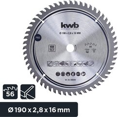 KWB Circuit Sow -ala 190 x 16 mm mm, väga peen lõigatud, sae tera, mis sobib tööplaatidele, puidule ja kaetud paneelidele цена и информация | Запчасти для садовой техники | kaup24.ee