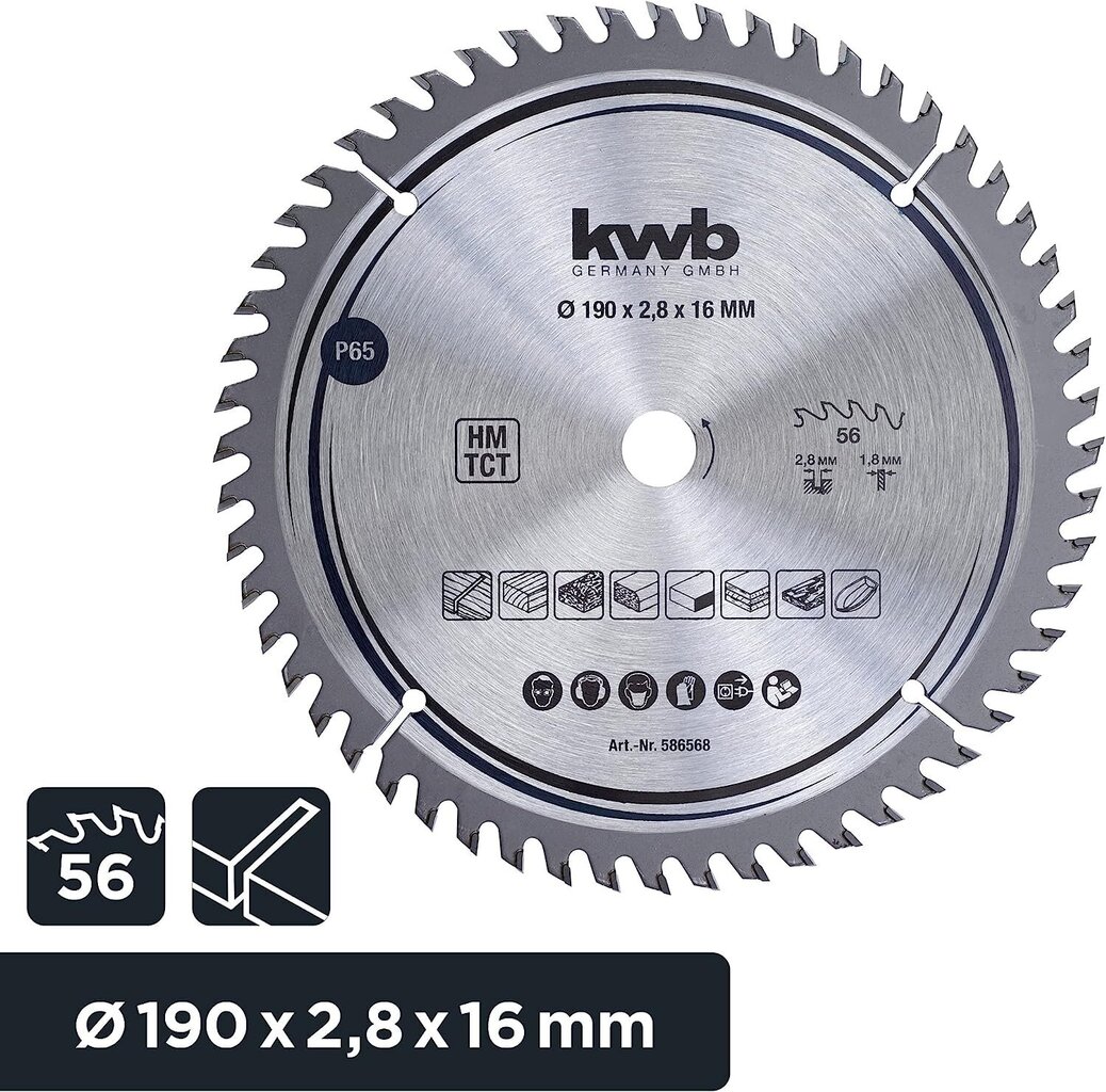 KWB Circuit Sow -ala 190 x 16 mm mm, väga peen lõigatud, sae tera, mis sobib tööplaatidele, puidule ja kaetud paneelidele hind ja info | Aiatööriistade lisatarvikud | kaup24.ee