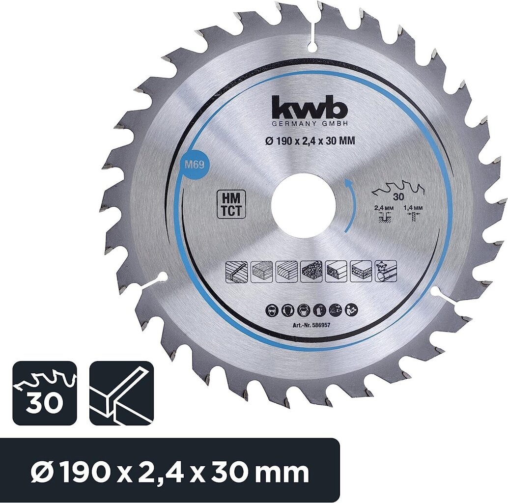 KWB Circuit Sowlala 190 x 30 mm mm, kiire lõigatud, sae tera, mis sobib pehmete ja lehtpuude, puusepaplaatide ja puitplaadi jaoks цена и информация | Aiatööriistade lisatarvikud | kaup24.ee