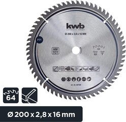 KWB Circuit Sow -ala 200 x 16 mm mm, väga peen lõigatud, sae tera, mis sobib tööplaatidele, puidule ja kaetud paneelidele цена и информация | Запчасти для садовой техники | kaup24.ee